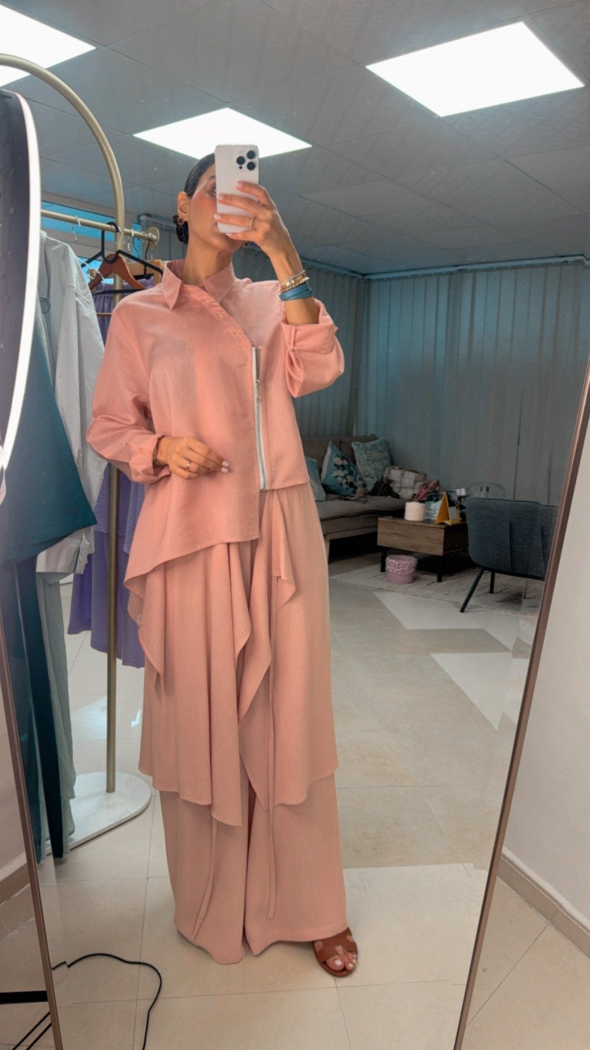 3 - Piece Textured Set – Layered Tunic, Wide Pants & Cropped Jacket - afroda
