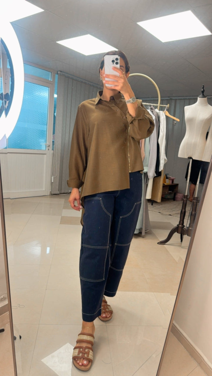 Asymmetrical Zipper Blouse & Wide Pants Set - afroda