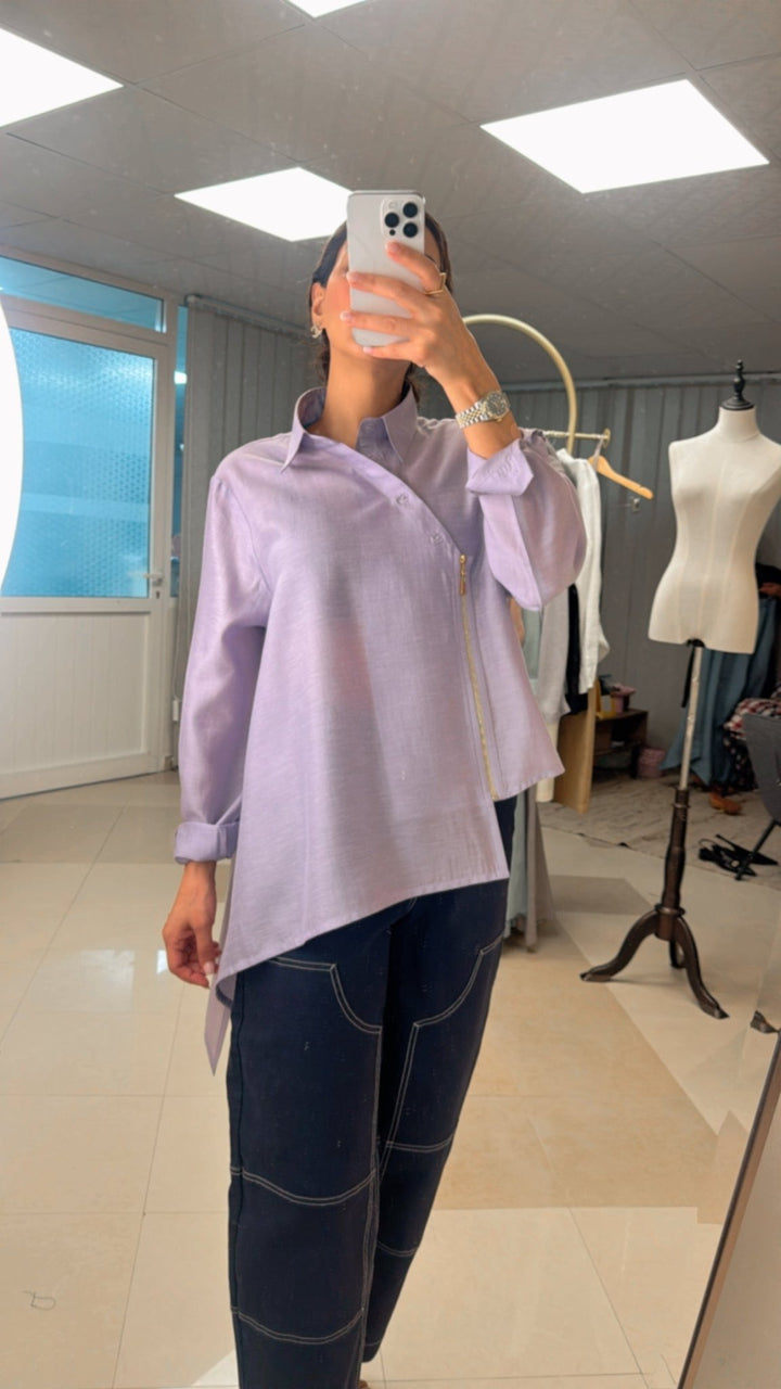 Asymmetrical Zipper Blouse & Wide Pants Set - afroda