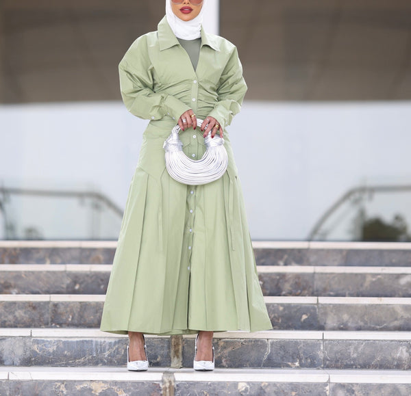 Elegant Green Shirt Dress - afroda