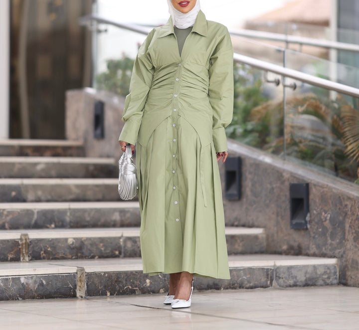 Elegant Green Shirt Dress - afroda